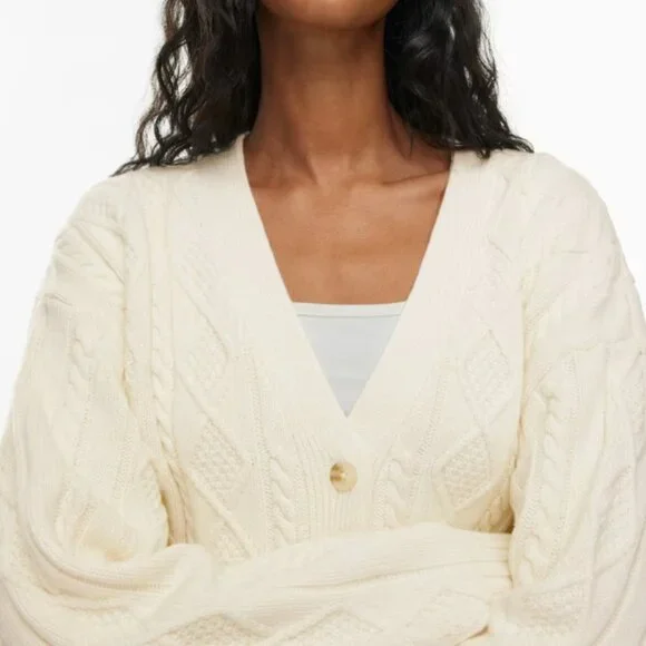 Aritzia Sunday Best Lamora Cream V-Neck Cable-Knit Cardigan - Picture 2 of 8